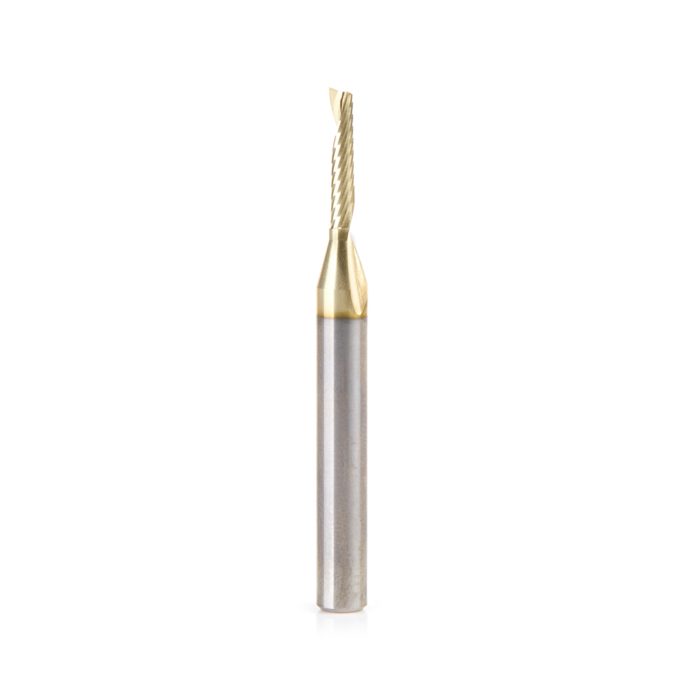 Amana 51482-Z Solid Carbide CNC Spiral 'O' Flute, Aluminum Cutting 1/8 Dia x 5/8 x 1/4 Shank Up-Cut ZrN Coated Router Bit