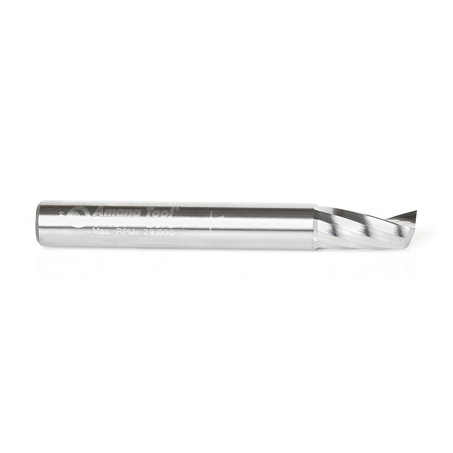 Amana 51484 Solid Carbide CNC Spiral 'O' Single Flute, Aluminum Cutting 3/8 Dia x 3/4 x 3/8 Shank x 3 Inch Long Up-Cut Router Bit