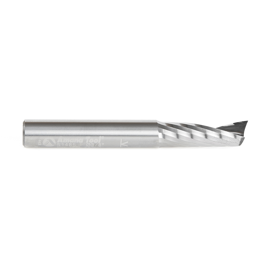 Amana 51485 Solid Carbide CNC Spiral 'O' Single Flute, Aluminum Cutting 3/8 Dia x 1-1/8 x 3/8 Shank x 3 Inch Long Up-Cut Router Bit