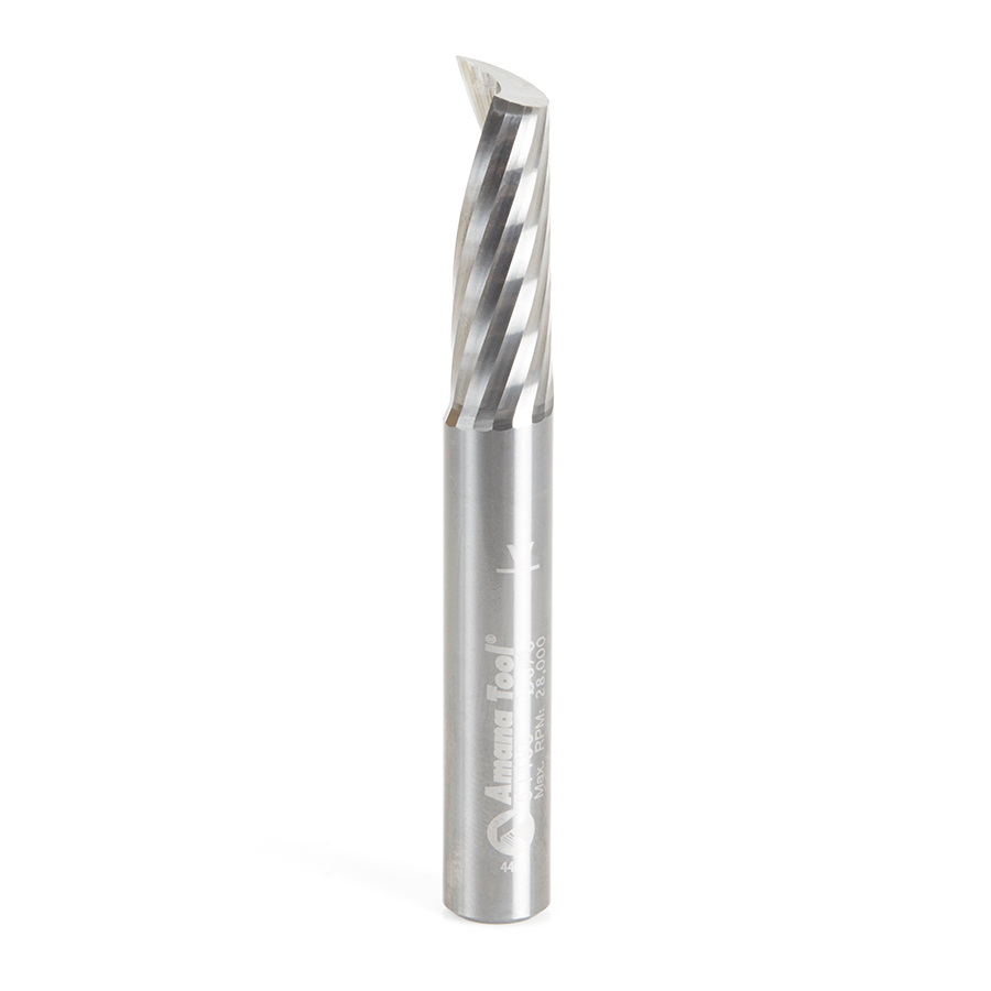 Amana 51485 Solid Carbide CNC Spiral 'O' Single Flute, Aluminum Cutting 3/8 Dia x 1-1/8 x 3/8 Shank x 3 Inch Long Up-Cut Router Bit