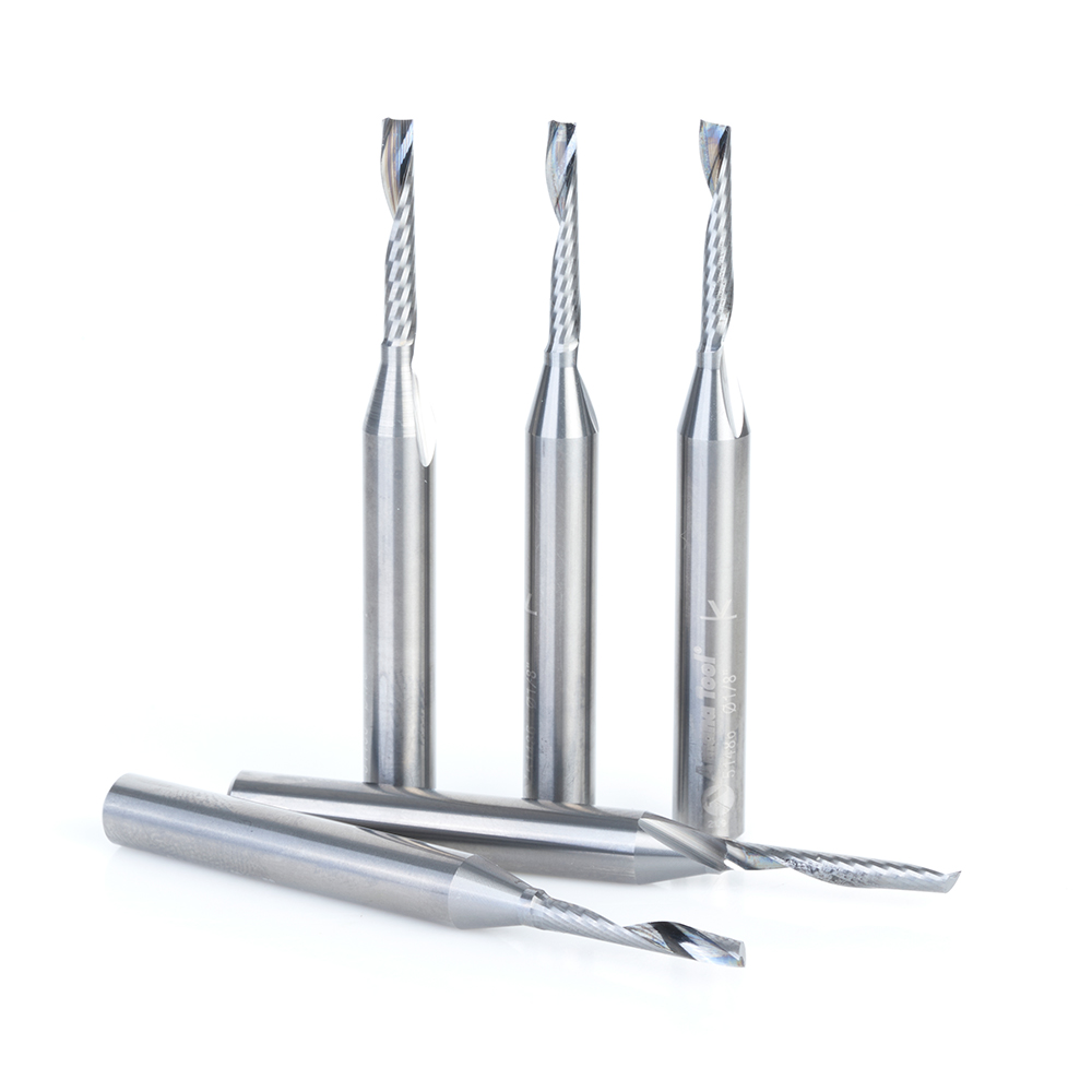 Amana 51486-5 5-Pack Solid Carbide CNC Spiral 'O' Single Flute, Aluminum Cutting 1/8 Dia x 3/4 x 1/4 Shank x 2-1/2 Inch Long Up-Cut Router Bit