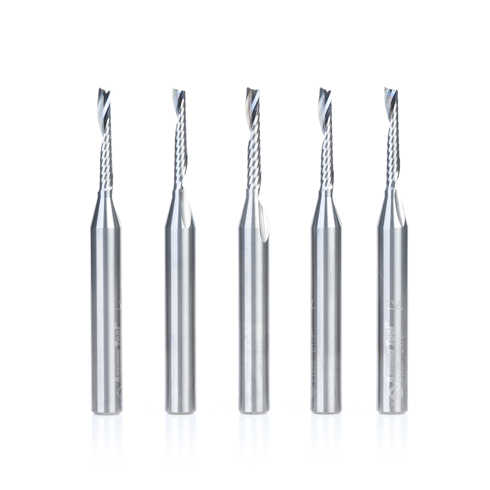 Amana 51486-5 5-Pack Solid Carbide CNC Spiral 'O' Single Flute, Aluminum Cutting 1/8 Dia x 3/4 x 1/4 Shank x 2-1/2 Inch Long Up-Cut Router Bit