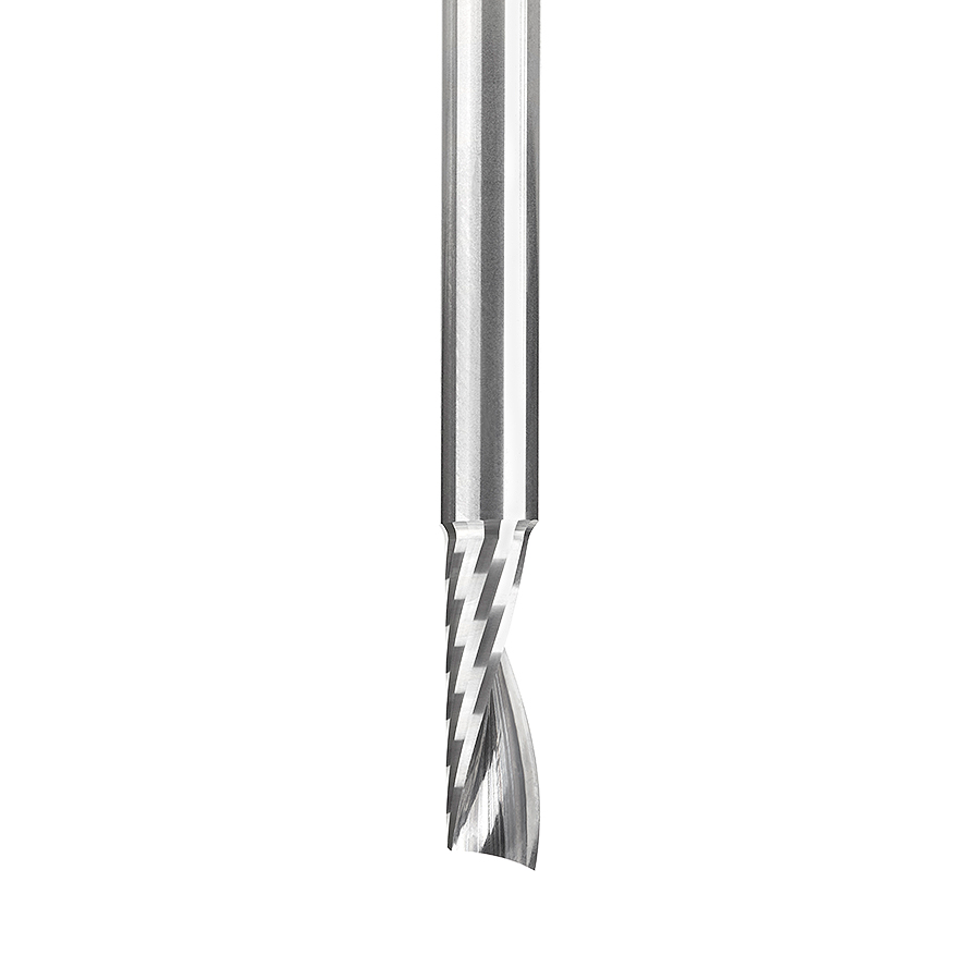 Amana 51453 Solid Carbide CNC Spiral 'O' Single Flute, Plastic Cutting 1/8 Dia x 5/16 x 1/8 Shank x 2 Inch Long Up-Cut Router Bit