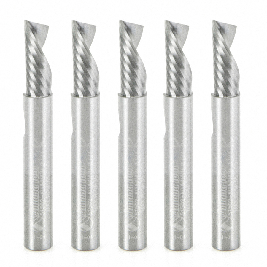 Amana 51502-5 5 Pack Solid Carbide CNC Spiral 'O' Flute, Aluminum Cutting 1/4 Dia x 5/8 x 1/4 Inch Shank Down-Cut