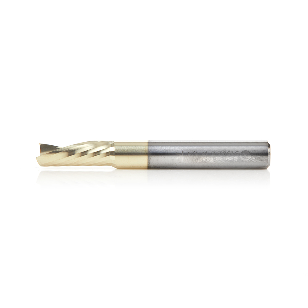 Amana 51502-Z Solid Carbide CNC Spiral 'O' Flute, Aluminum Cutting 1/4 Dia x 5/8 x 1/4 Shank Down-Cut ZrN Coated Router Bit