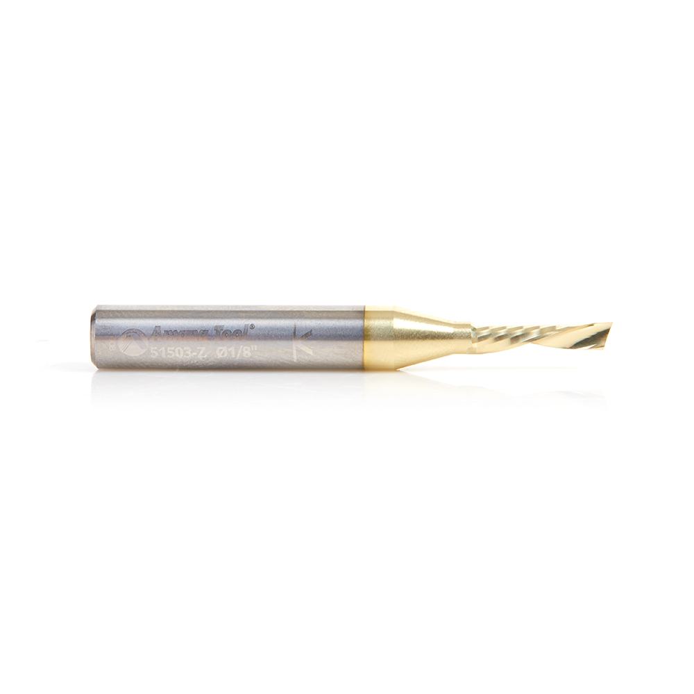 Amana 51503-Z Solid Carbide CNC Spiral 'O' Flute, Aluminum Cutting 1/8 Dia x 1/2 x 1/4 Shank Down-Cut ZrN Coated Router Bit