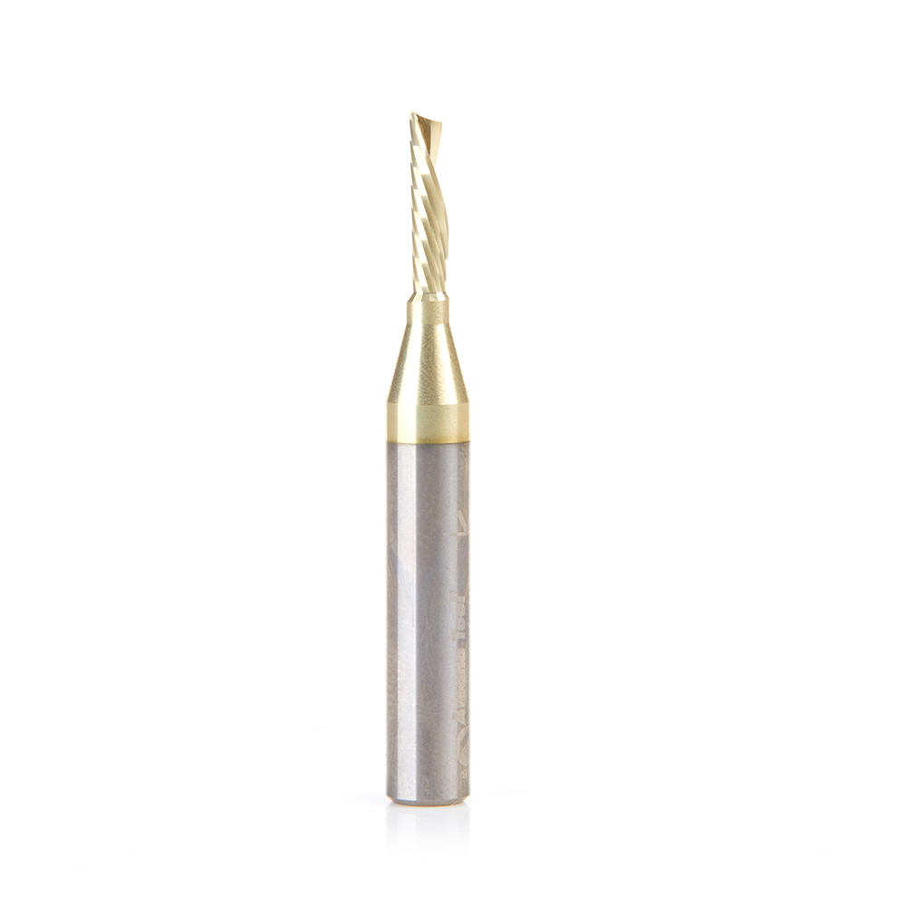 Amana 51503-Z Solid Carbide CNC Spiral 'O' Flute, Aluminum Cutting 1/8 Dia x 1/2 x 1/4 Shank Down-Cut ZrN Coated Router Bit