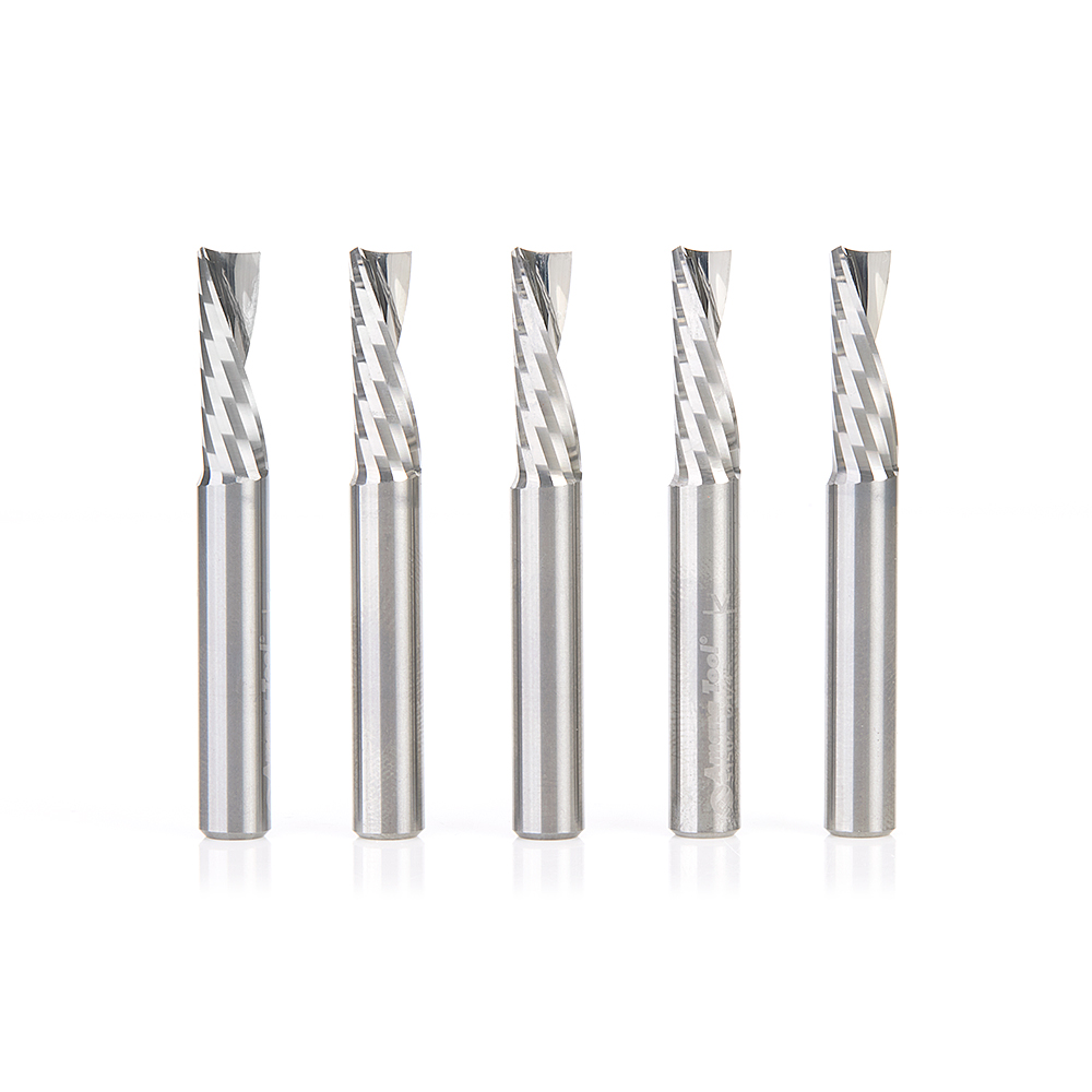 Amana 51504-5 5 Pack Solid Carbide CNC Spiral 'O' Flute, Plastic Cutting 1/4 Dia x 3/4 x 1/4 Inch Shank Down-Cut