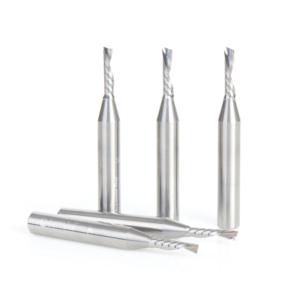 Amana 51511-5 5 Pack Solid Carbide CNC Spiral 'O' Single Flute, Plastic Cutting 1/8 Dia x 1/2 x 1/4 Shank x 2 Inch Long Down-Cut Router Bit