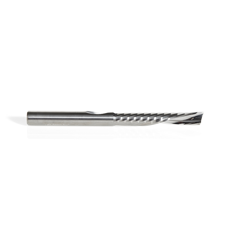 Amana 51513 Solid Carbide CNC Spiral 'O' Single Flute, Plastic Cutting 1/4 Dia x 1-1/2 Inch x 1/4 Shank x 3 Inch Long Down-Cut Router Bit