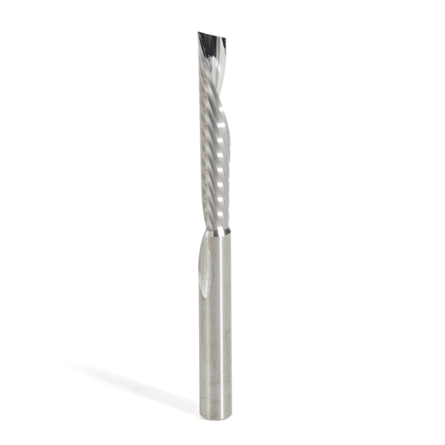 Amana 51513 Solid Carbide CNC Spiral 'O' Single Flute, Plastic Cutting 1/4 Dia x 1-1/2 Inch x 1/4 Shank x 3 Inch Long Down-Cut Router Bit