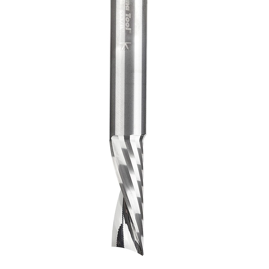 Amana 51514 Solid Carbide CNC Spiral 'O' Single Flute, Plastic Cutting 3/8 Dia x 1-1/8 Inch x 3/8 Shank x 3 Inch Long Down-Cut Router Bit