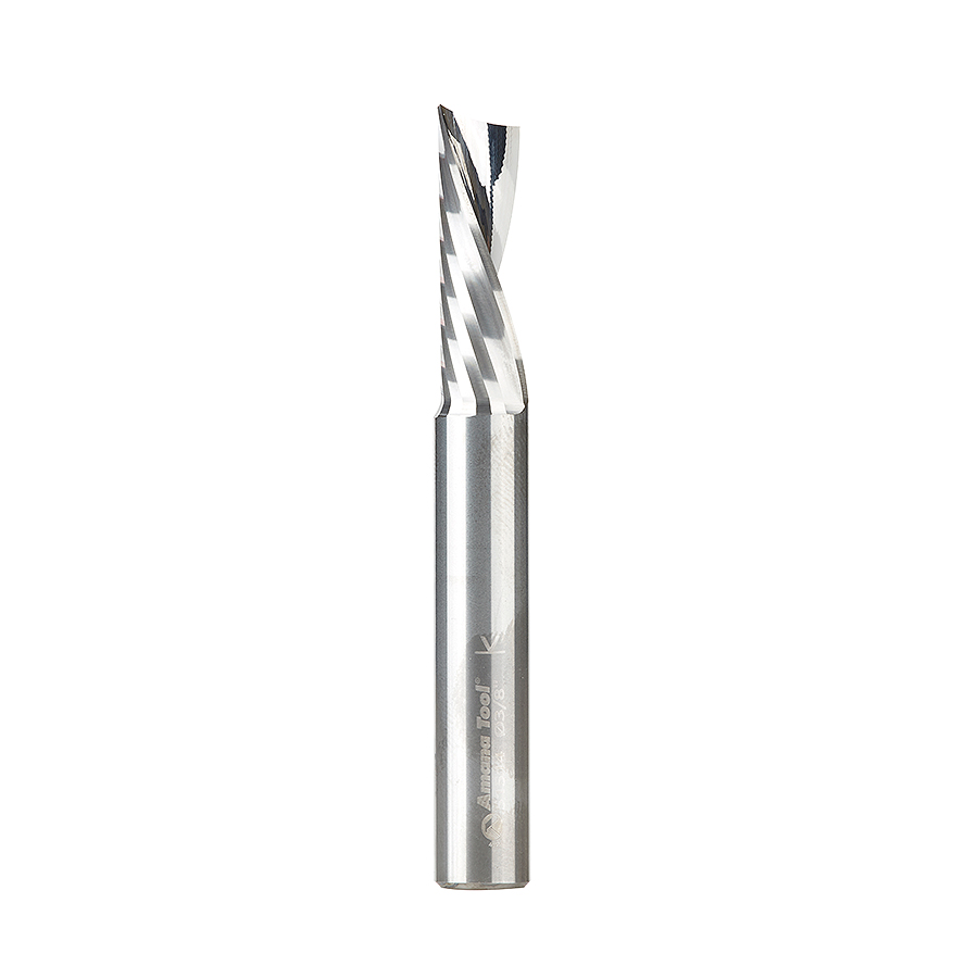 Amana 51514 Solid Carbide CNC Spiral 'O' Single Flute, Plastic Cutting 3/8 Dia x 1-1/8 Inch x 3/8 Shank x 3 Inch Long Down-Cut Router Bit