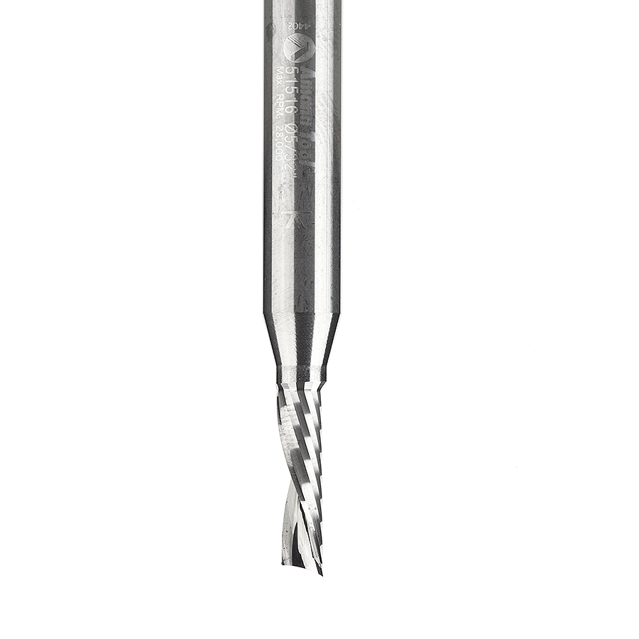 Amana 51516 Solid Carbide CNC Spiral 'O' Single Flute, Plastic Cutting 5/32 Dia x 9/16 x 1/4 Shank x 2 Inch Long Down-Cut Router Bit