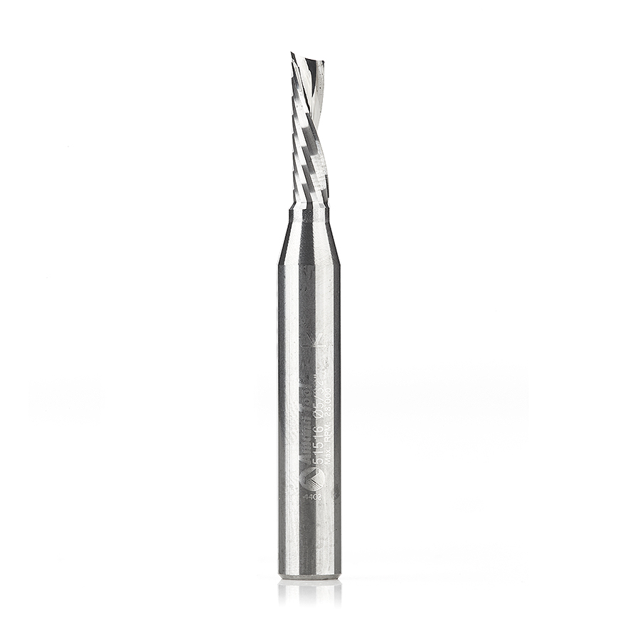 Amana 51516 Solid Carbide CNC Spiral 'O' Single Flute, Plastic Cutting 5/32 Dia x 9/16 x 1/4 Shank x 2 Inch Long Down-Cut Router Bit