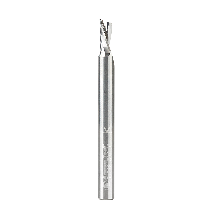 Amana 51518 Solid Carbide CNC Spiral 'O' Single Flute, Plastic Cutting 3/16 Dia x 3/8 x 3/16 Shank x 2 Inch Long Down-Cut Router Bit