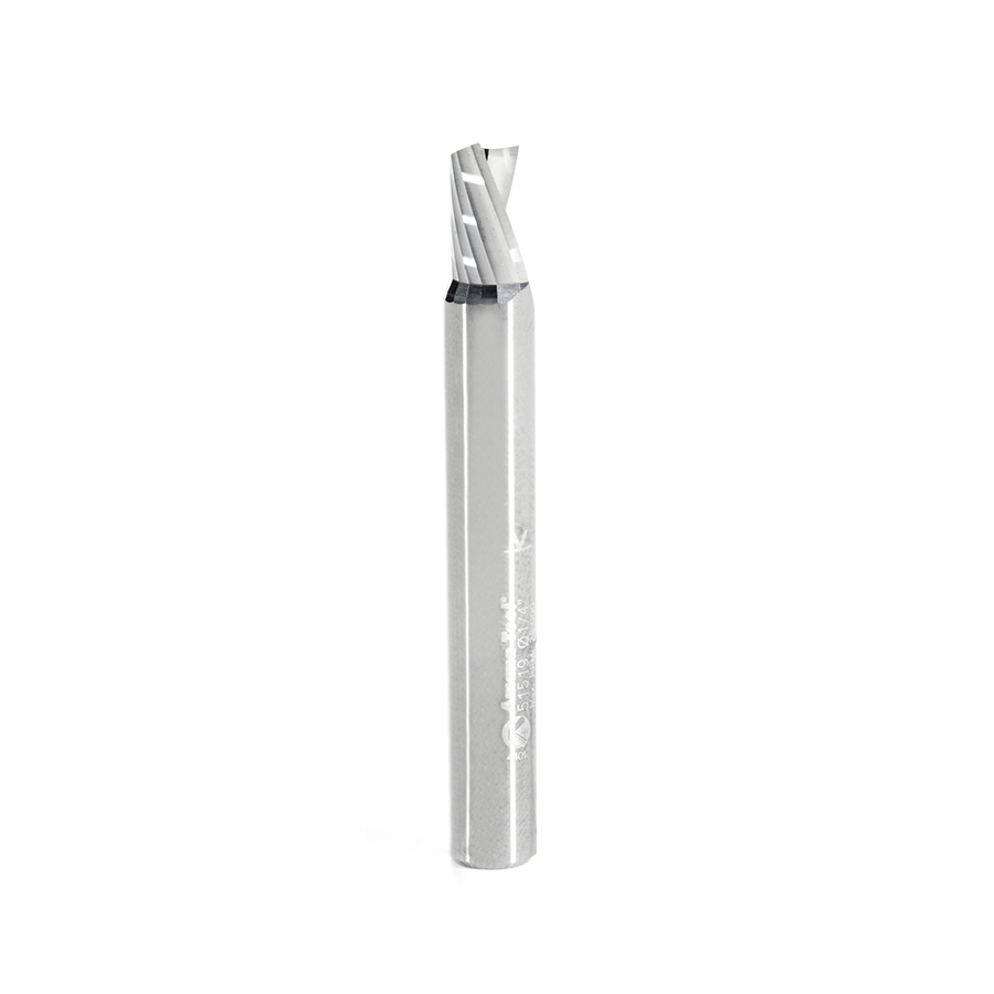 Amana 51519 Solid Carbide CNC Spiral 'O' Single Flute, Plastic Cutting 1/4 Dia x 3/8 x 1/4 Shank x 2 Inch Long Down-Cut Router Bit