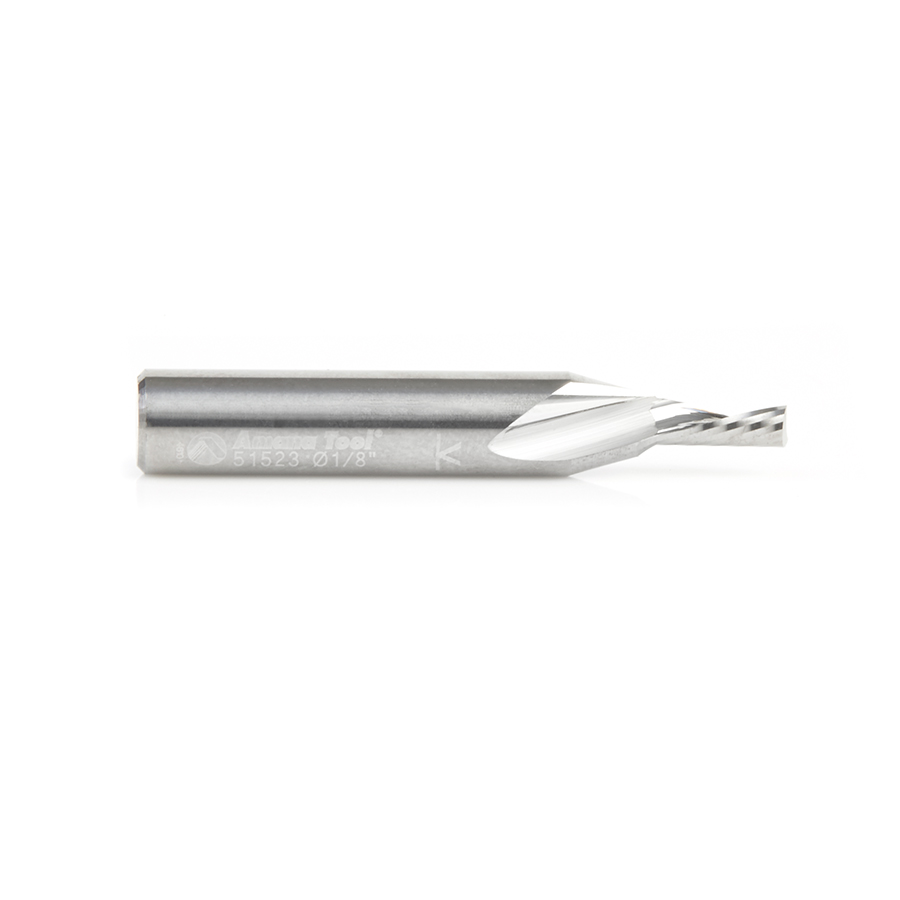 Amana 51523 Solid Carbide CNC Spiral 'O' Flute, Plastic Cutting 1/8 Dia x 5/16 x 1/4 Shank Down-Cut