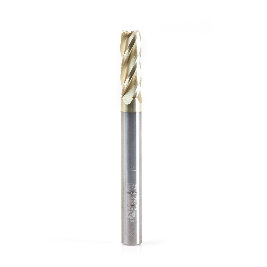 Amana 51525 Solid Carbide CNC Spiral for Glass Reinforced Plastic Cutting 1/4 Dia x 3/4 x 1/4 Shank Up-Cut ZrN Coated Router Bit