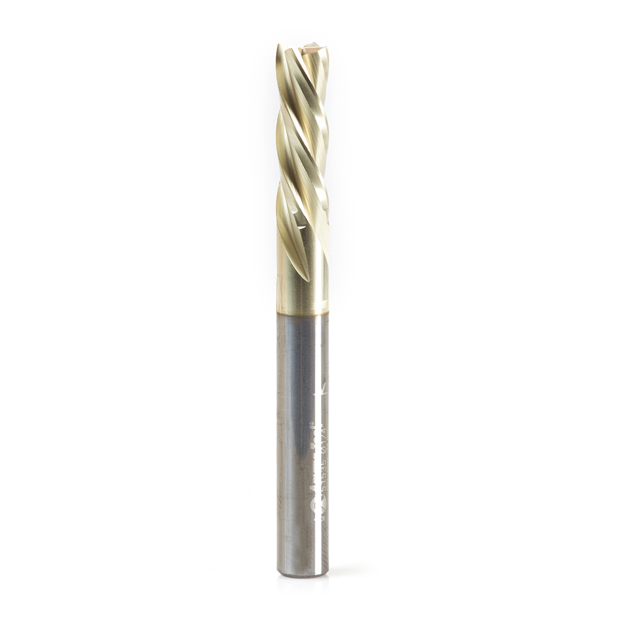 Amana 51535 Solid Carbide CNC Spiral for Glass Reinforced Plastic Cutting 1/4 Dia x 3/4 x 1/4 Shank Down-Cut ZrN Coated Router Bit