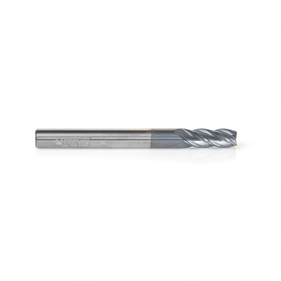 Amana 51593 CNC Variable Helix Spiral Square Bottom 1/4 Dia x 5/8 x 1/4 Shank Solid Carbide AlTiN Coated End Mill