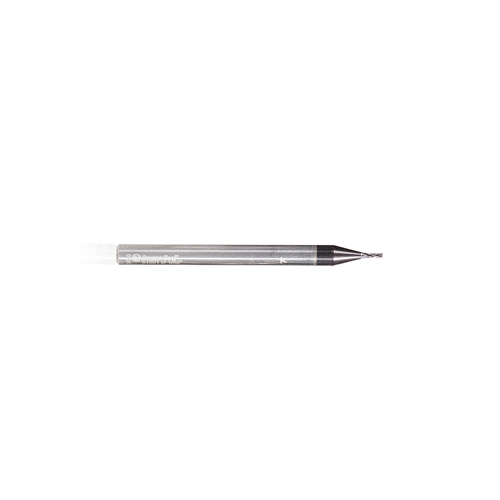 Amana 51601 CNC Solid Carbide Spiral for Steel & Stainless Steel with AlTiN Coating 4-Flute x 1/32 Dia x 5/64 x 1/8 Shank x 1-1/2 Inch Long Up-Cut Router Bit / 45º Corner Chamfer End Mill
