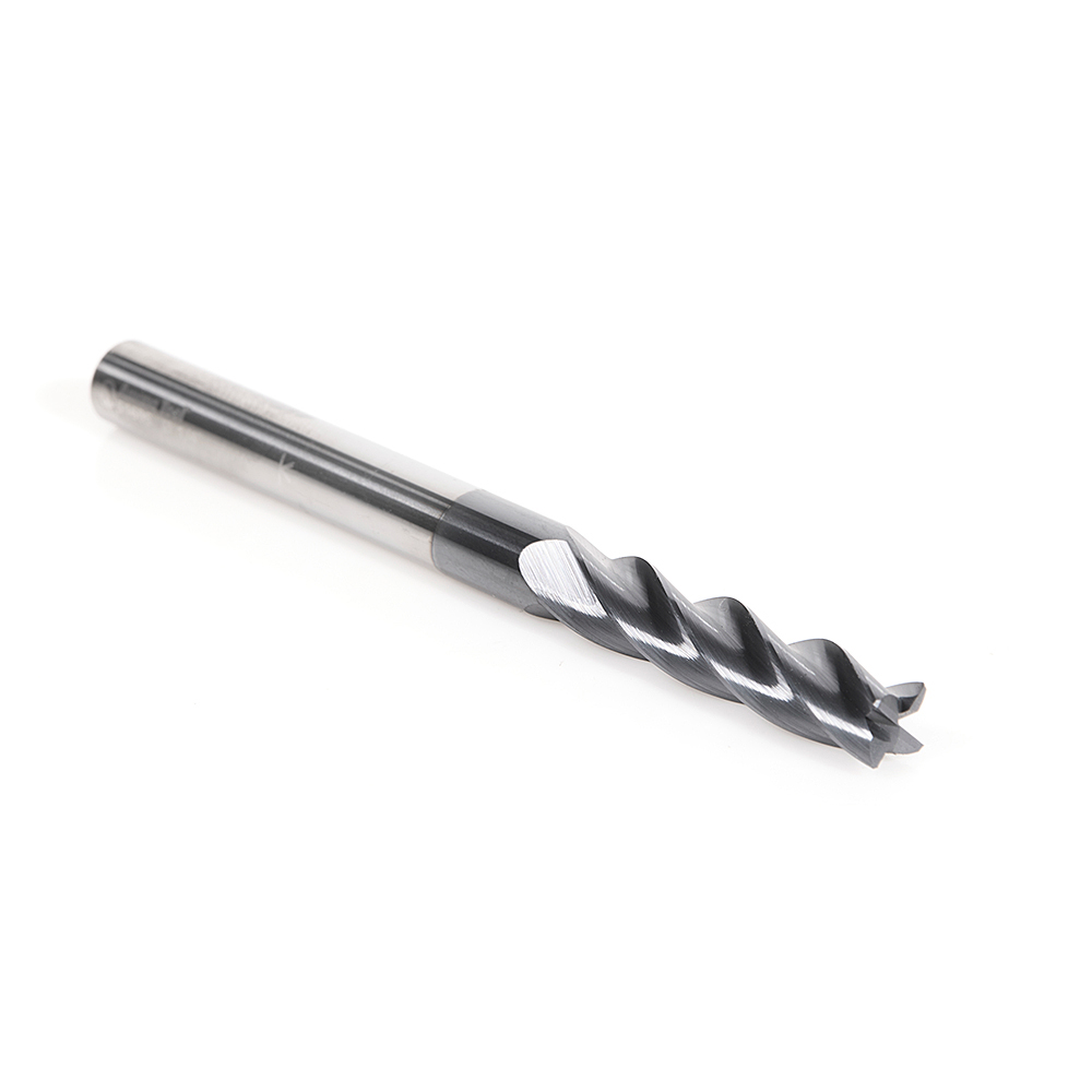 Amana 51606 CNC Solid Carbide Spiral for Steel & Stainless Steel with AlTiN Coating 4-Flute x 1/4 Dia x 1-1/8 x 1/4 Shank x 3 Inch Long Up-Cut Router Bit / 45º Corner Chamfer End Mill