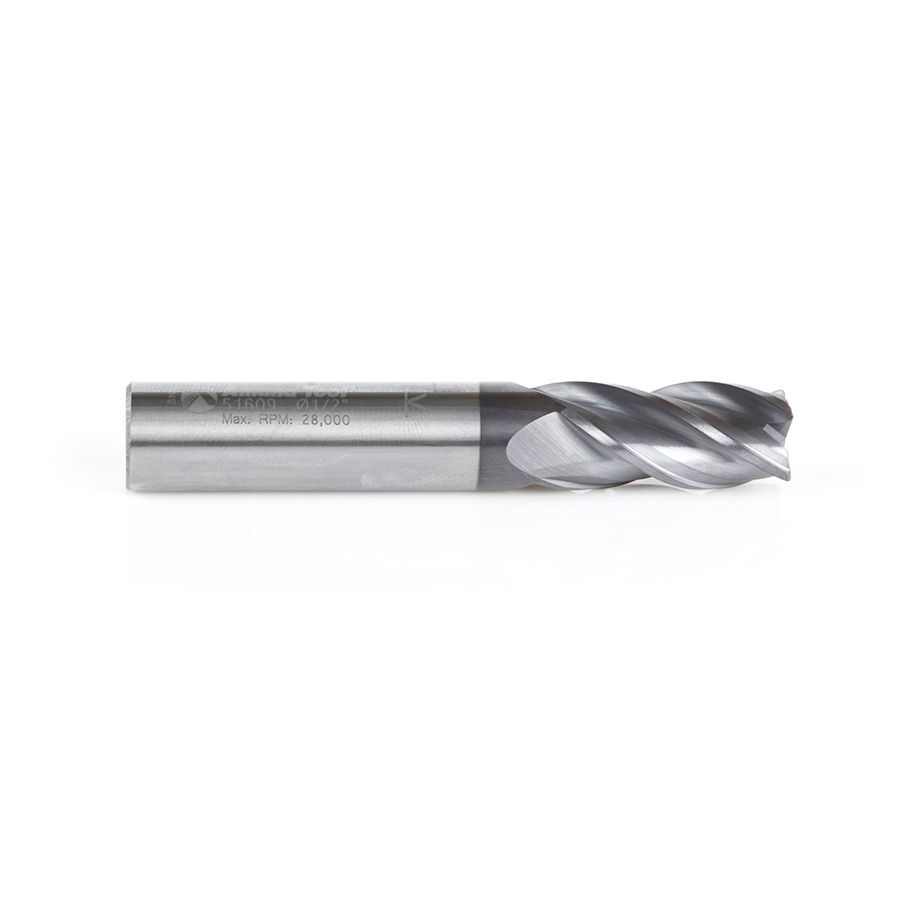 Amana 51609 CNC Variable Helix Spiral Corner Radius Bottom 1/2 Dia x 1 x 1/2 Shank x 0.030 Radius Solid Carbide AlTiN Coated Up-Cut End Mill