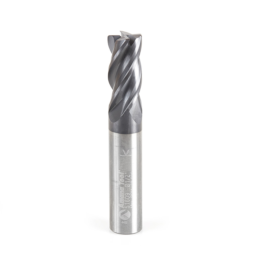 Amana 51609 CNC Variable Helix Spiral Corner Radius Bottom 1/2 Dia x 1 x 1/2 Shank x 0.030 Radius Solid Carbide AlTiN Coated Up-Cut End Mill
