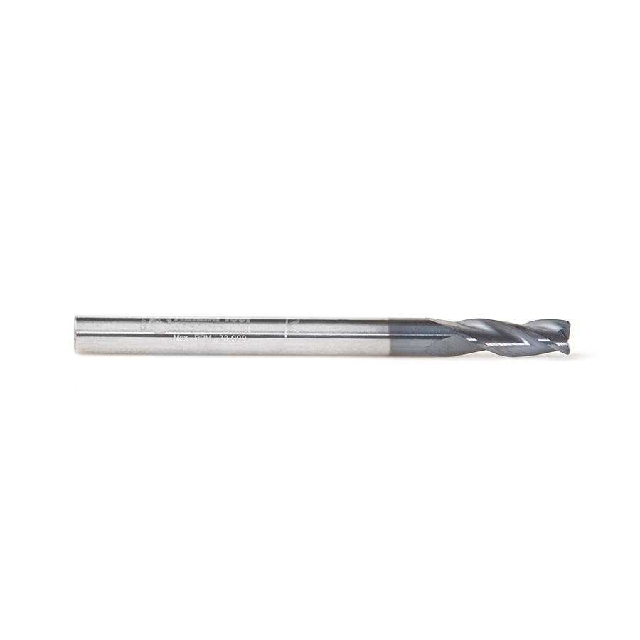 Amana 51612 CNC Metric Solid Carbide Spiral for Steel & Stainless Steel with AlTiN Coating 3-Flute x 4mm Dia x 10mm x 4mm Shank x 48mm Long Up-Cut Router Bit / 45º Corner Chamfer End Mill
