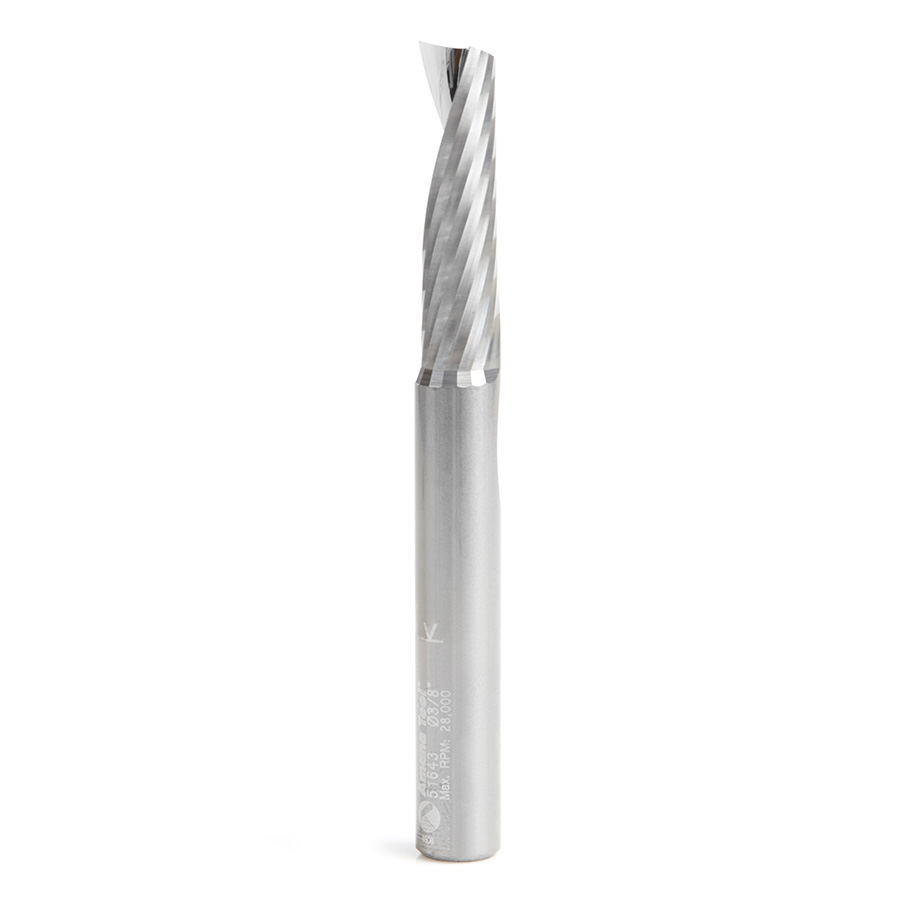 Amana 51643 Solid Carbide CNC Spiral 'O' Single Flute, Aluminum Cutting 3/8 Dia x 1-3/8 x 3/8 Shank x 3-1/2 Inch Long Up-Cut Router Bit
