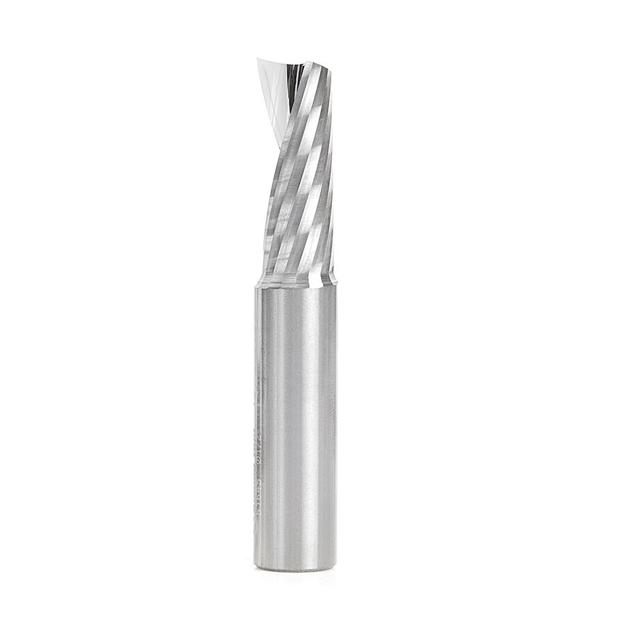 Amana 51645 Solid Carbide CNC Spiral 'O' Single Flute, Plastic Cutting 1/2 Dia x 1-1/4 x 1/2 Shank x 3 Inch Long Up-Cut Router Bit