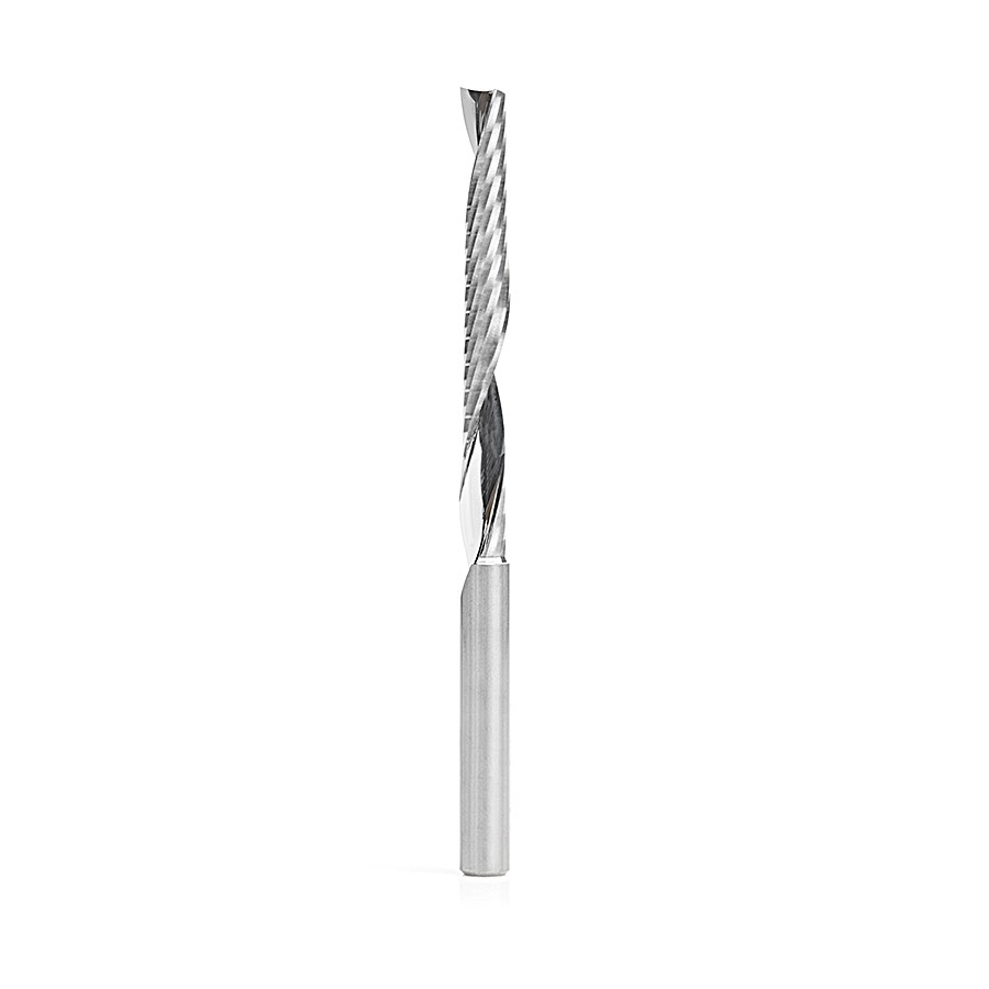 Amana 51646 Solid Carbide CNC Spiral 'O' Single Flute, Plastic Cutting 1/4 Dia x 2-1/4 x 1/4 Shank x 3-3/4 Inch Long Up-Cut Router Bit