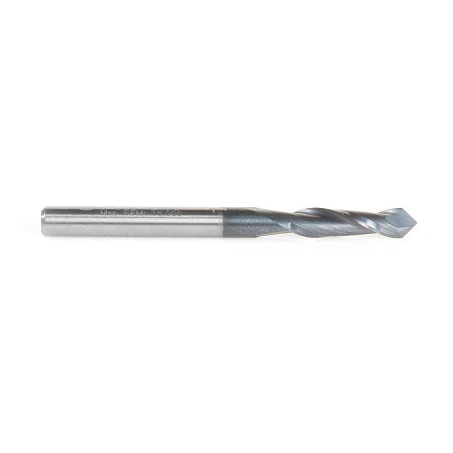 Amana 51650 High Performance CNC Solid Carbide 90 Degree 'V' Spiral Drills with AlTiN Coating 2-Flute x 1/8 Dia x 1/16 x 1/8 Shank x 1-1/2 Inch Long Up-Cut Router Bit/End Mill