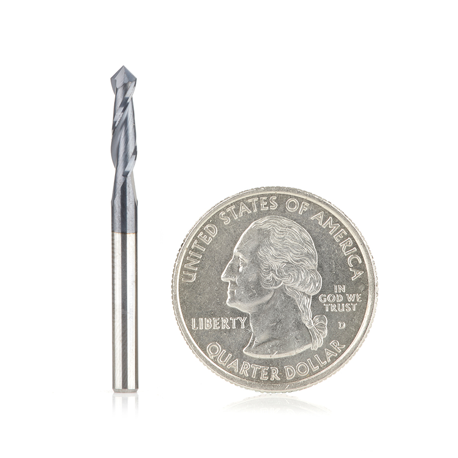 Amana 51650 High Performance CNC Solid Carbide 90 Degree 'V' Spiral Drills with AlTiN Coating 2-Flute x 1/8 Dia x 1/16 x 1/8 Shank x 1-1/2 Inch Long Up-Cut Router Bit/End Mill