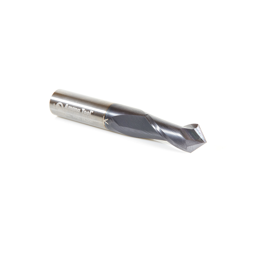 Amana 51654 High Performance CNC Solid Carbide 90 Degree 'V' Spiral Drills with AlTiN Coating 2-Flute x 3/8 Dia x 3/16 x 3/8 Shank x 2-1/2 Inch Long Up-Cut Router Bit/End Mill