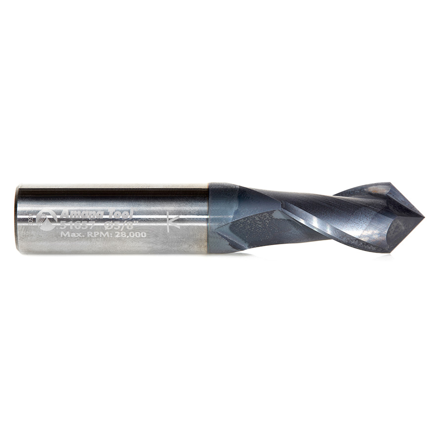 Amana 51657 High Performance CNC Solid Carbide 90 Degree 'V' Spiral Drills with AlTiN Coating 2-Flute x 5/8 Dia x 5/16 x 5/8 Shank x 3-1/2 Inch Long Up-Cut Router Bit/End Mill