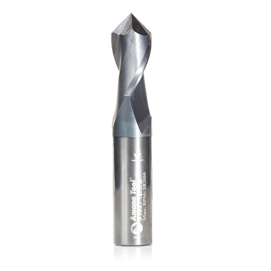 Amana 51657 High Performance CNC Solid Carbide 90 Degree 'V' Spiral Drills with AlTiN Coating 2-Flute x 5/8 Dia x 5/16 x 5/8 Shank x 3-1/2 Inch Long Up-Cut Router Bit/End Mill