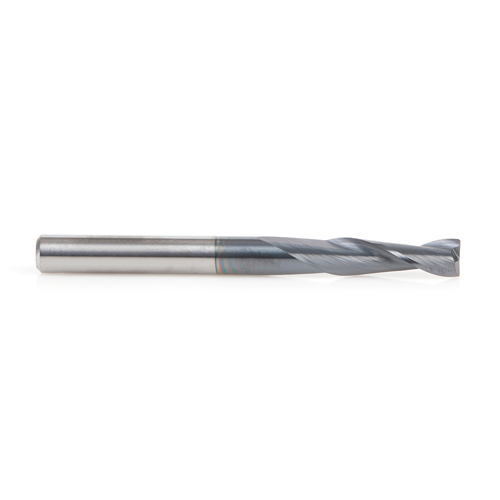 Amana 51675 CNC Solid Carbide Spiral for Steel & Stainless Steel with AlTiN Coating 2-Flute x 3/16 Dia x 5/8 x 3/16 Shank x 2 Inch Long Up-Cut Router Bit / 45º Corner Chamfer End Mill
