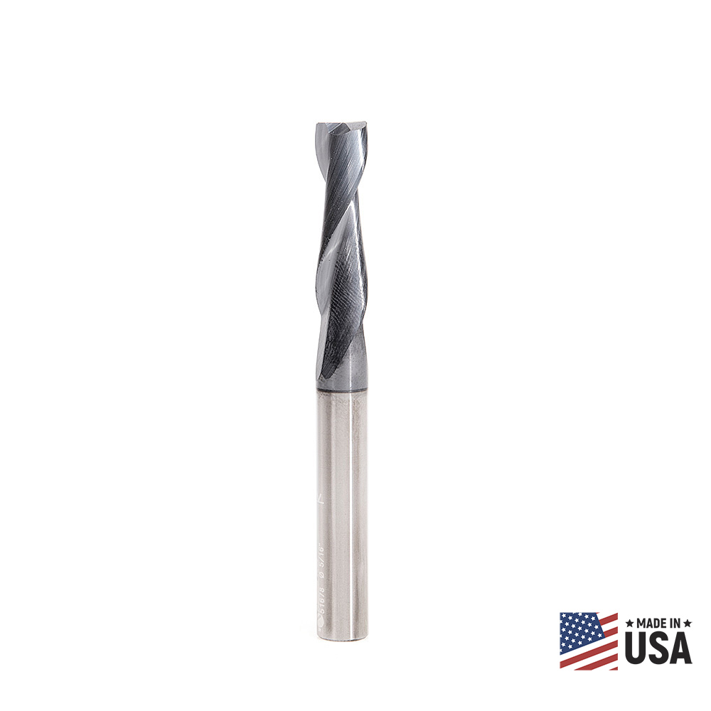 Amana 51678 CNC Solid Carbide Spiral for Steel & Stainless Steel with AlTiN Coating 2-Flute x 5/16 Dia x 1-1/8 x 5/16 Shank x 3 Inch Long Up-Cut Router Bit / 45º Corner Chamfer End Mill