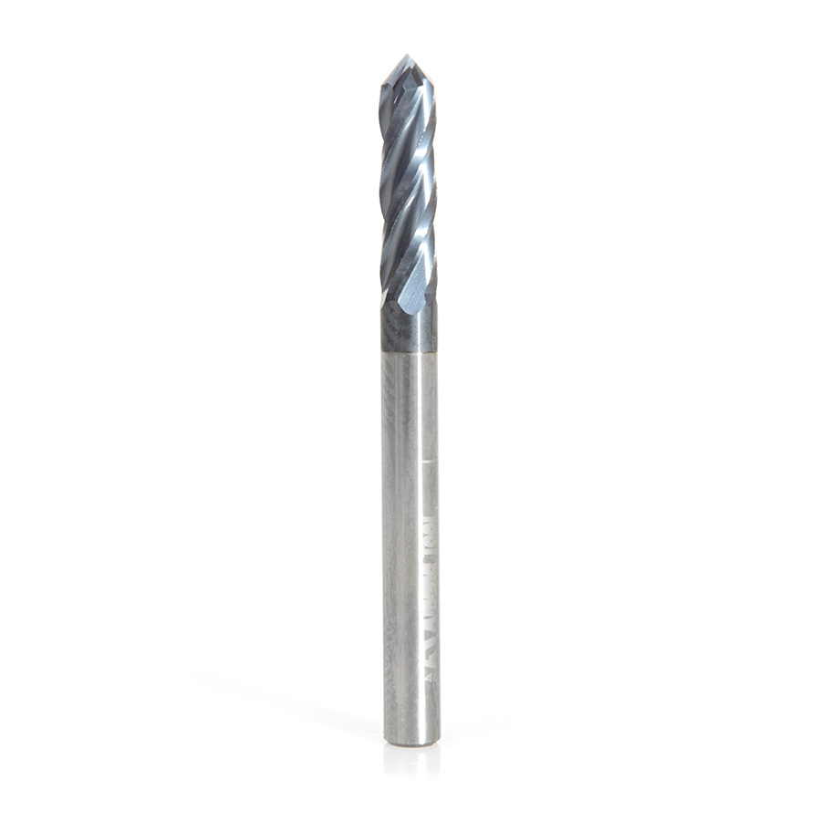 Amana 51690 High Performance CNC Solid Carbide 90 Degree 'V' Spiral Drills with AlTiN Coating 4-Flute x 1/8 Dia x 1/16 x 1/8 Shank x 1-1/2 Inch Long Up-Cut Router Bit/End Mill