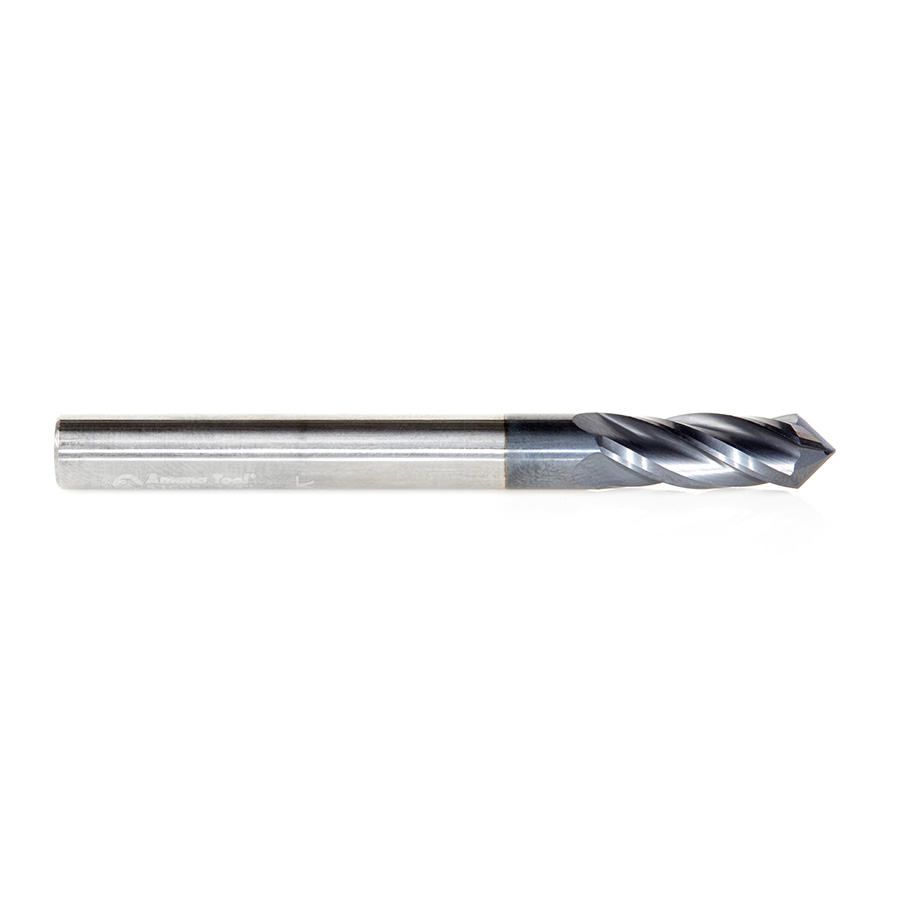 Amana 51692 High Performance CNC Solid Carbide 90 Degree 'V' Spiral Drills with AlTiN Coating 4-Flute x 1/4 Dia x 1/8 x 1/4 Shank x 2-1/2 Inch Long Up-Cut Router Bit/End Mill