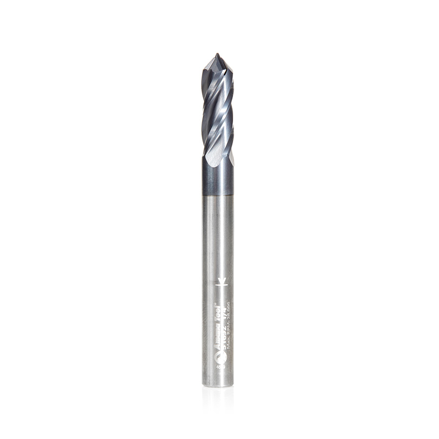 Amana 51692 High Performance CNC Solid Carbide 90 Degree 'V' Spiral Drills with AlTiN Coating 4-Flute x 1/4 Dia x 1/8 x 1/4 Shank x 2-1/2 Inch Long Up-Cut Router Bit/End Mill