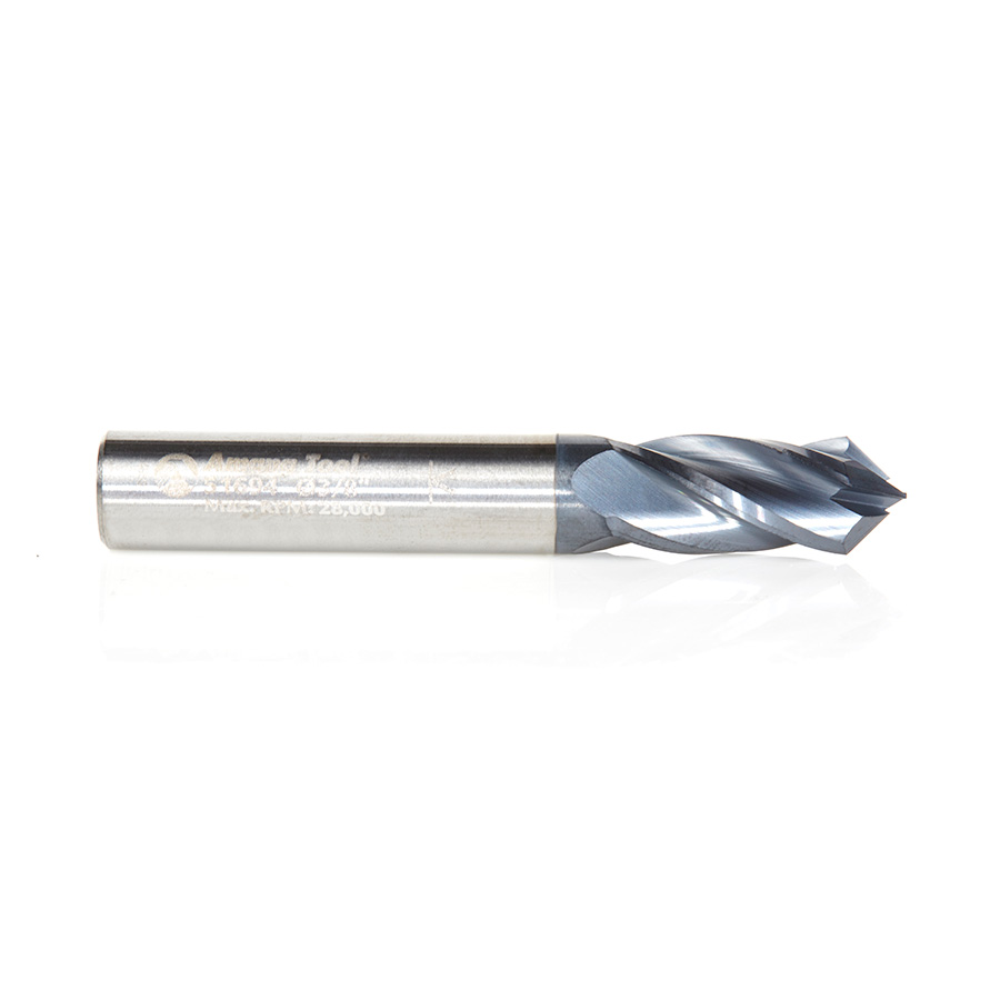 Amana 51694 High Performance CNC Solid Carbide 90 Degree 'V' Spiral Drills with AlTiN Coating 4-Flute x 3/8 Dia x 3/16 x 3/8 Shank x 2-1/2 Inch Long Up-Cut Router Bit/End Mill