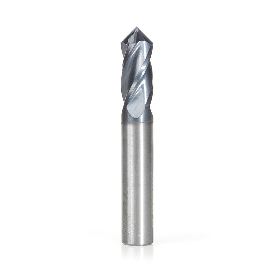 Amana 51694 High Performance CNC Solid Carbide 90 Degree 'V' Spiral Drills with AlTiN Coating 4-Flute x 3/8 Dia x 3/16 x 3/8 Shank x 2-1/2 Inch Long Up-Cut Router Bit/End Mill