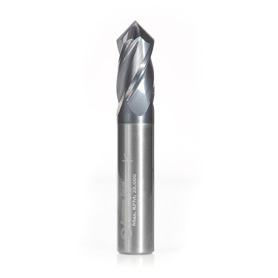 Amana 51696 High Performance CNC Solid Carbide 90 Degree 'V' Spiral Drills with AlTiN Coating 4-Flute x 1/2 Dia x 1/4 x 1/2 Shank x 3 Inch Long Up-Cut Router Bit/End Mill