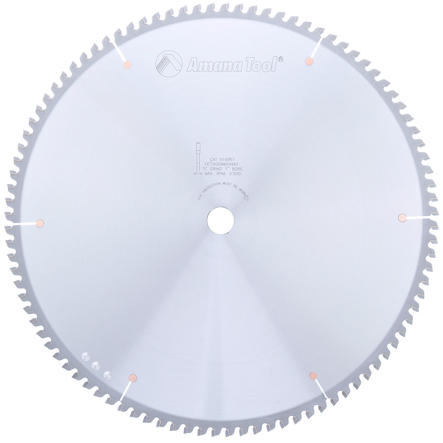 Amana 516961 Carbide Tipped Aluminum and Non-Ferrous Metals 16 Inch Dia x 96T TCG, -6 Deg, 1 Inch Bore