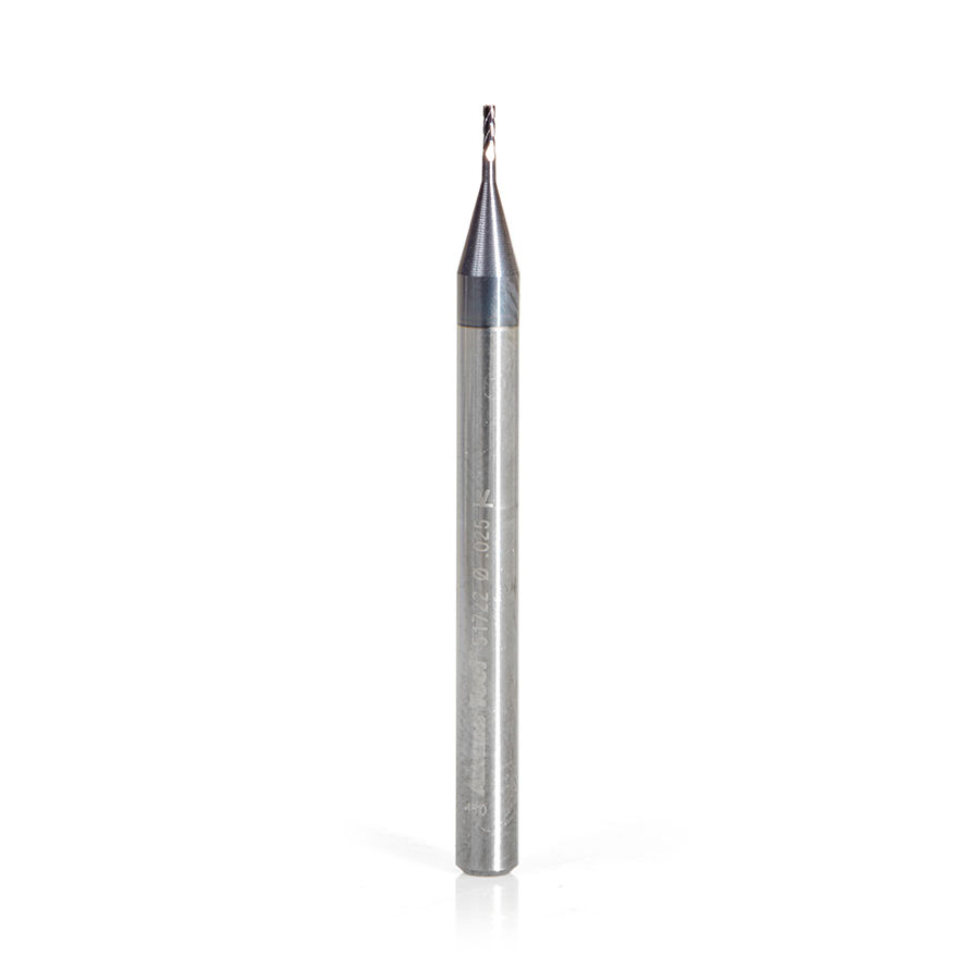 Amana 51722 AlTiN Coated CNC Steel, Stainless Steel & Composite Square Mini End Mill 0.025 Dia x 0.075 x 1/8 Shank