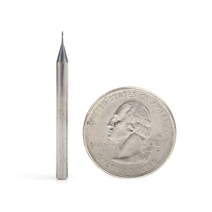 Amana 51740 AlTiN Coated CNC Steel, Stainless Steel & Composite Ball End Mini Mill 0.015 Dia x Radius 0.0075 x 0.045 x 1/8 Shank