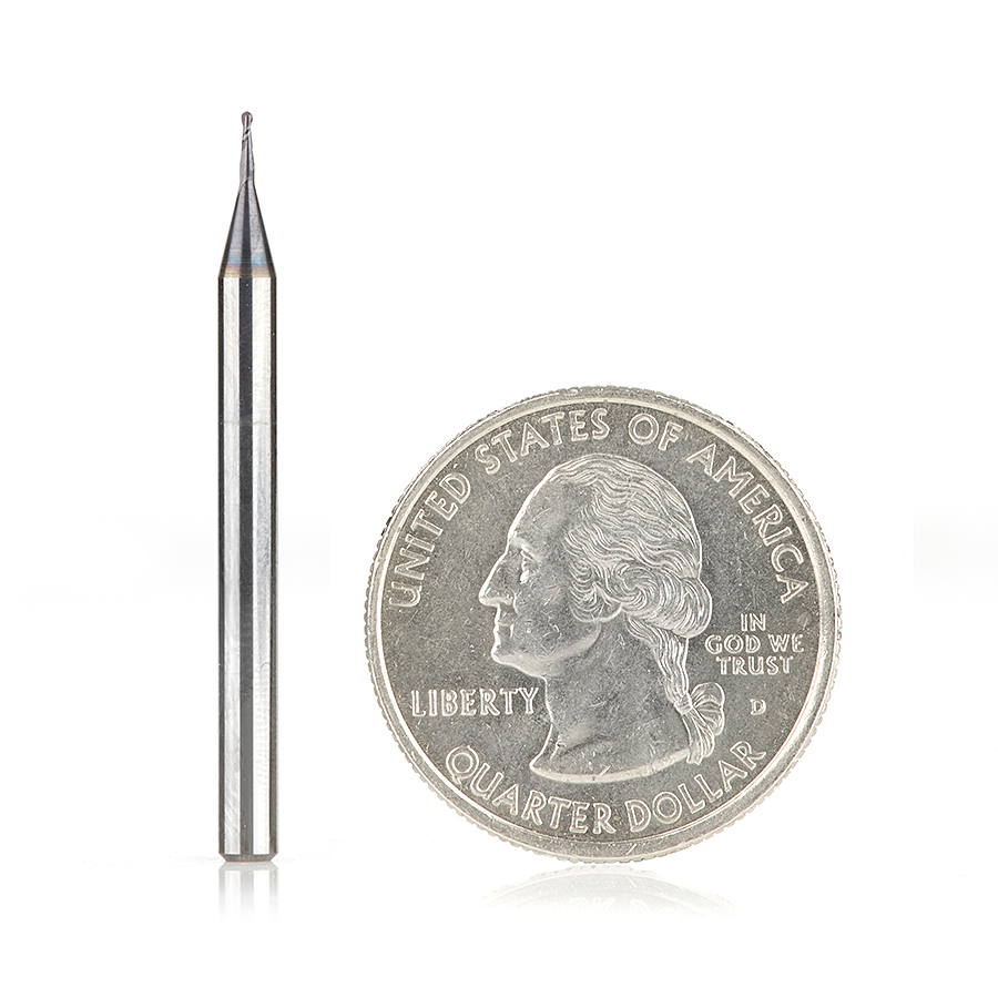 Amana 51742 AlTiN Coated CNC Steel, Stainless Steel & Composite Ball End Mini Mill 0.025 Dia x 0.075 x 1/8 Shank